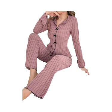 Imagem de Conjunto De Pijama Feminino De Manga Longa Para O Verão, Roupa De Dorm