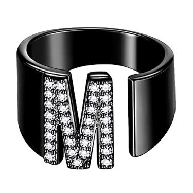 Imagem de beautlace Anéis de letra ajustável prata/ouro 18 k/preto banhado a arma inicial alfabeto anel aberto com joia de zircônia cúbica para homens e mulheres KR0037, Metal, Zircônia cúbica