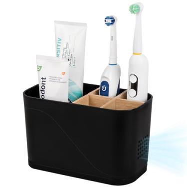 Imagem de Suportes de escova de dentes para banheiros, suporte elétrico de escova de dentes com divisórias de bambu organizador de escova de dentes e pasta de dente infantil para armazenamento de acessórios de