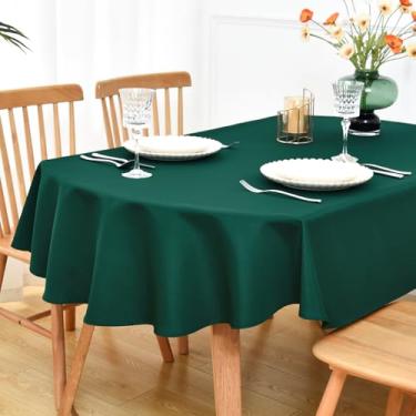 Imagem de NEWISHER Toalha de mesa oval verde 132 x 178 cm, tecido de poliéster resistente, capa de mesa sólida lavável reutilizável para jantar, cozinha, festa, casamento, decoração de mesa interna e externa