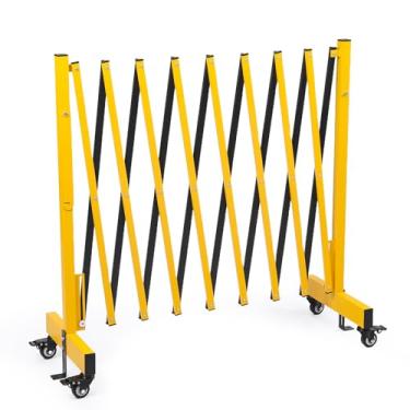 Imagem de Barricada expansível de metal industrial de 30 m, cerca de tráfego retrátil com rodízios, portão de segurança dobrável, portão de barricada portátil para área de construção, controle de tráfego