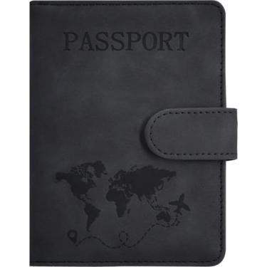 Imagem de Suporte para passaporte, capa de couro com bloqueio de RFID para passaporte com compartimento para cartão de crédito e carteira para passaporte, Azul claro, Simplicidade