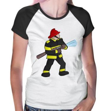 Imagem de Baby Look Raglan Bombeiro - Foca na Moda, Branco, Preto, GG