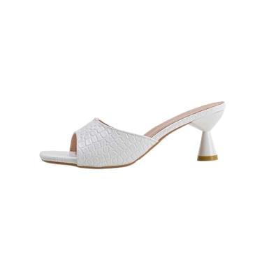 Imagem de Sandálias femininas de salto baixo de uma alça com bico quadrado, chinelos confortáveis para o verão, Branco, 36