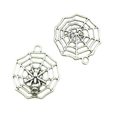 Imagem de Pingentes Antigos Prateados De Halloween 10/13 Peças: Caveira E Teia D
