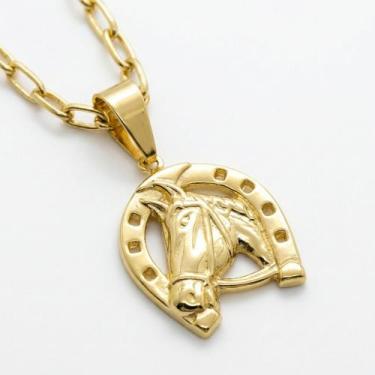 Imagem de Cordão 5mm Meia Cana + Pingente Ferradura - Banhado a ouro - Tojoia18K