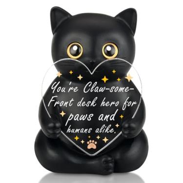 Imagem de WINOESHE Estatueta de gato preto de herói de recepção, presente de agradecimento de recepcionista para consultórios veterinários, decoração de mesa para trabalhadores de cuidados com animais, presente