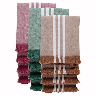 Imagem de Softopia Cotton Pacote com 12 toalhas de cozinha listradas, 40 x 66 cm, panos de prato de cores sortidas para cozinhar e secar, panos de limpeza reutilizáveis, toalhas absorventes e laváveis - marrom