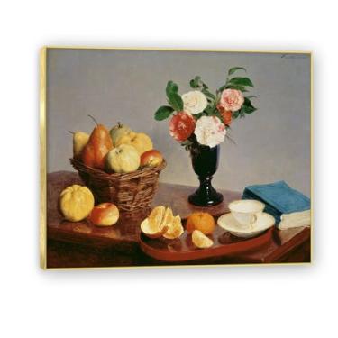 Imagem de NHLDZYH Moldura dourada. Pintura vintage fruta ainda vida em tela retro fruta motivo estilo country decoração de parede para cozinha e sala de jantar. A11. 60 x 72 cm.