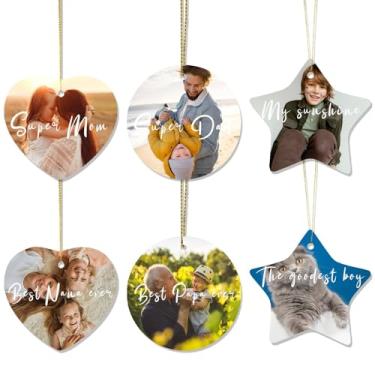 Imagem de Conjunto de 6 peças de enfeites de Natal de dupla face - enfeites personalizados 2025 personalizados para árvore - casamento, aniversário
