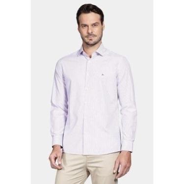 Imagem de Camisa Aramis Regular Tricoline Xadrez Branco e Rosa-Masculino