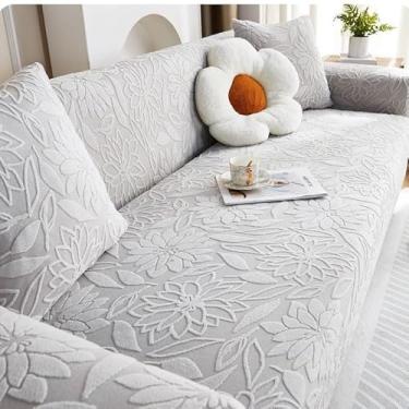 Imagem de Capa de sofá 1, 2, 3, 4 e 5 lugares, protetor móveis veludo grosso luxo, capa cor sólida, elástica para cadeira reclinável(Gray,3-seat 190-230cm)