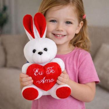 Imagem de Coelho Para Páscoa com Coração Boneco Decorativo Pelúcia 30cm Fofo Pre