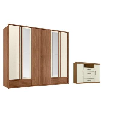 Imagem de Guarda Roupa +1cômoda Casal QC518 6 Portas de Bater 5 Gavetas MDP com Espelho e Cabidei...