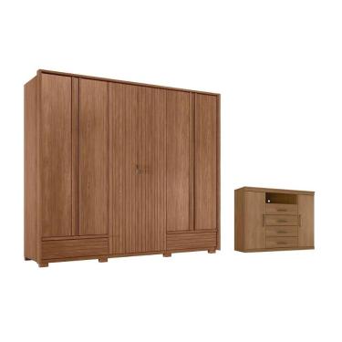 Imagem de Guarda Roupa e Cômoda Casal Qc546 6 Portas de Bater 5 Gavetas Mdp com Cabideiro e Pés J...