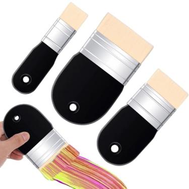 Imagem de Conjunto de 3 pincéis de pintura plana, pincéis grandes e largos, pincéis de tinta acrílica de nylon com cabo curto de bétula para óleo, aquarela, vernizes, pintor, artista e aquarela (1/2/3 polegada)