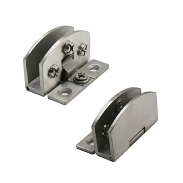 Imagem de 2 peças dobradiças, dobradiças de porta de vidro, dobradiças de liga de zinco, sem necessidade de perfurar clipes de dobradiça resistentes, porta de vidro de armário de vinho sala de chuveiro