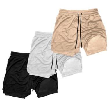 Imagem de Kit 3 Shorts Masculinos Esportivos 2 em 1 com Forro Térmico e Bolso Interno Funcional-Masculino