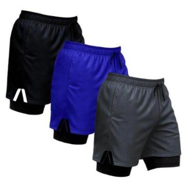 Imagem de Kit 3 Shorts Masculinos Esportivos 2 em 1 com Design Funcional e Ajuste Confortável-Masculino