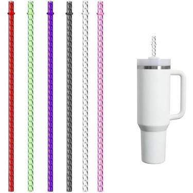Imagem de 6 canudos de plástico reutilizáveis, canudos coloridos reutilizáveis de 0,8 x 26 cm, canudos de plástico reutilizáveis, canudos longos e duros de substituição para copos Starbucks