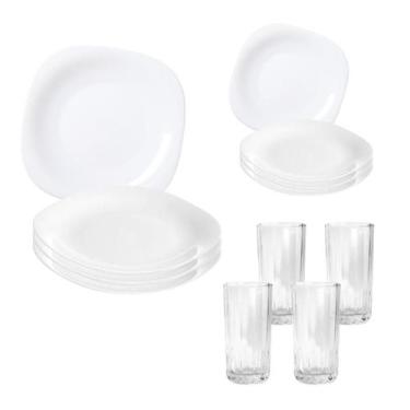 Imagem de Aparelho De Jantar Branco Refeição Sobremesa Liso Copo Opaline 12 Peça