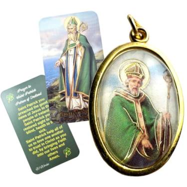 Imagem de Westmon Works Medalha de São Patrício Conjunto de Oração Irlandesa Medalhão de Metal Italiano do Santo Padroeiro da Irlanda com Cartão Sagrado
