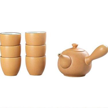 Imagem de Conjuntos de chá chineses com bule de chá, 6 xícaras de chá, 1 bule de chá, cerâmica de porcelana resistente ao calor, conjunto de chá Kung estilo chinês para 6 pessoas e escritório em casa