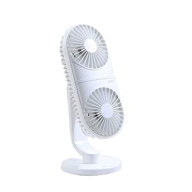 Imagem de U5GAAALPPQ9 Ventilador de mesa USB duplo com 3 velocidades, mini ventilador portátil de energia pequeno ventilador de mesa alimentado por bateria recarregável por USB (cor: branco) (branco)