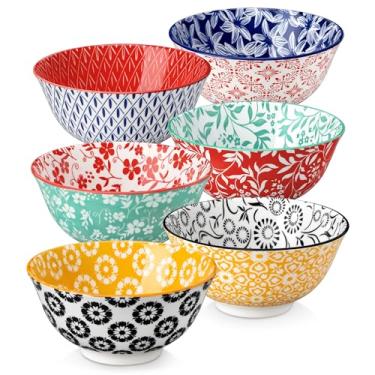 Imagem de vancasso Conjunto de 6 tigelas de cereais SELENE de 680 g, tigelas de sopa de cerâmica para cozinha, lava-louças e forno de micro-ondas - para cereal, sopa, macarrão, salada, conjunto de tigelas de