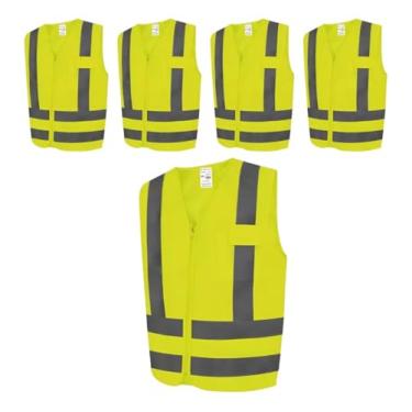 Imagem de Kit Com 5 Coletes Refletivos de Segurança Veicular em Poliester Fluorescente Para Transito e Uso Profissional Tamanho XG