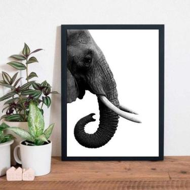 Imagem de Quadro Perfil Elefante Fundo Branco 24X18Cm - Madeira Preta