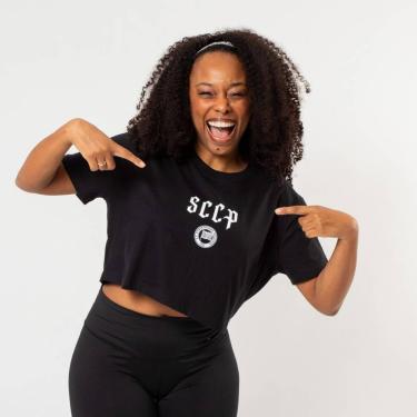 Imagem de Cropped Corinthians Timão Feminino Preto-Feminino