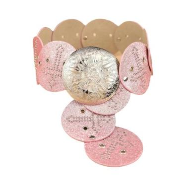 Imagem de Cinto Feminino Rosa Em Couro PU Estilo Boêmio Com Fivela Redonda De Me