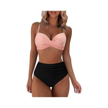 Imagem de Maiô Feminino Cintura Alta com Impressão - Biquini Sexy de Duas Peças 