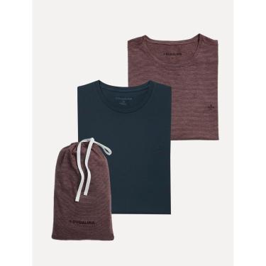 Imagem de Kit Camisetas Dudalina Malha Vinho Listrado e Azul Marinho-Masculino