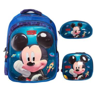 Imagem de Kit Mochila De Costas Escolar Lancheira Estojo Reforçada - Plike