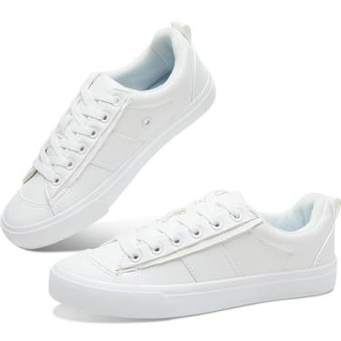 Imagem de Obtaom Tênis feminino moderno casual de couro PU tênis confortável, Branco, 36