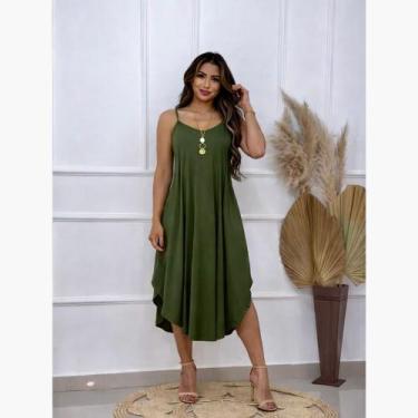 Imagem de Vestido Midi Alcinha com Bolso - modanascimento2021, Verde militar, G