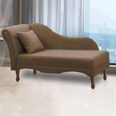 Imagem de Divã Recamier Pés Retrô Medelin 150cm Linho Marrom Cacau E03 - D`rossi
