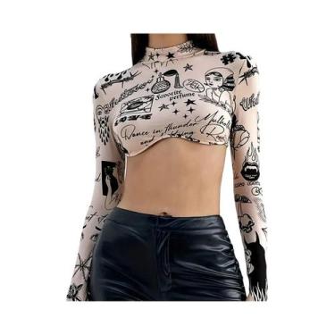 Imagem de Camiseta Feminina De Manga Longa Com Gola Semi Alta E Estampa De Padrã