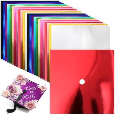 Imagem de Gersoniel 24 folhas de papel de construção de cartolina com glitter para decoração de boné de formatura, 25 x 25 cm, capa colorida para chapéus de graduação, artesanato e suprimentos DIY