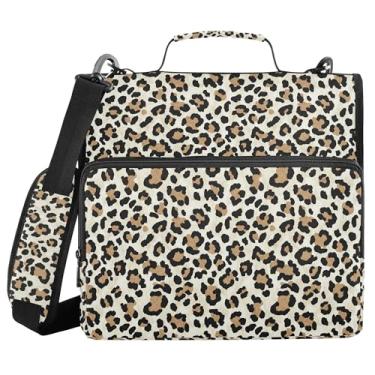 Imagem de SEHANY Fichário de zíper com estampa de leopardo com alça de ombro, capacidade para 500 folhas, vários bolsos, fichário com 3 anéis com zíper de 3 cm