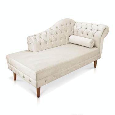 Imagem de Divã Recamier Capitonê Mônaco 165 cm Suede Bege Pés Chanfrado- D'Rossi