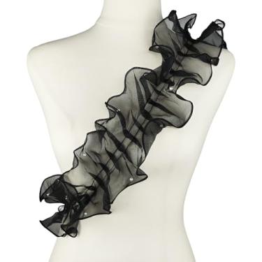 Imagem de YOOGCORETT 2 jardas 3D cetim preto organza acabamento borda renda pérola plissado chiffon vestido de noiva vestido de noiva DIY costura artesanato tecido renda - 4,3 polegadas