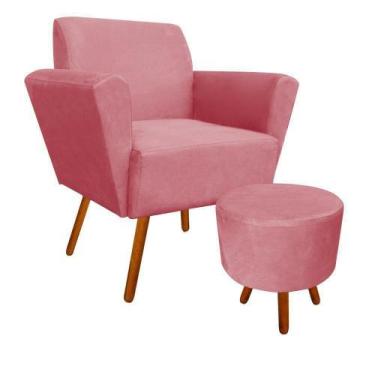 Imagem de Kit Poltrona e Puff Decorativo Dora Suede Rose - D'Rossi