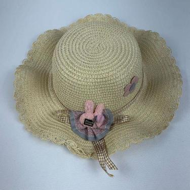 Imagem de Chapéu De Palha Sintética Infantil Moda Praia Com Coelhinho Com Elástico caramelo