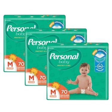 Imagem de Kit 3 Pacotes Fraldas Personal Baby - Tamanho M - 70 Un Cada Total de 