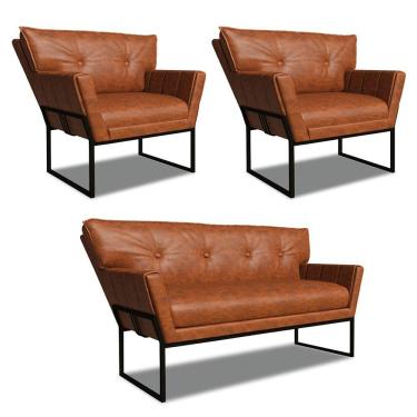 Imagem de Namoradeira E 2 Poltronas Industrial Pto Anitta Sintét Pu Nozes D03 - D'rossi