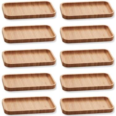 Imagem de 10 Bandejas Bambu Lyor Retangular Petisqueiras Multiuso Hire 20x10cm p