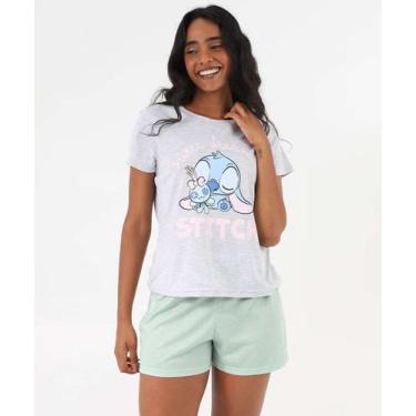 Imagem de Pijama Feminino Stitch Disney Off White Cinza-72044, Cinza, Verde, M